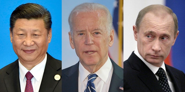 Compilation phot of Xi, Biden and Putin 