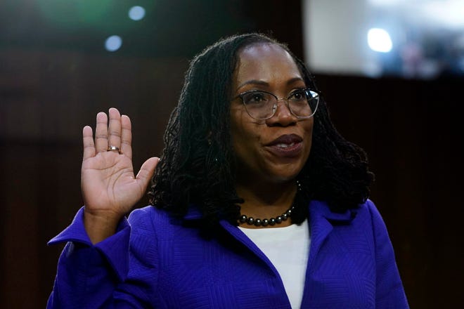 Supreme Court nominee Judge Ketanji Brown Jackson is sworn in during her confirmation hearing before the Senate Judiciary Committee in the Hart Senate Office Building on Capitol Hill March 21, 2022, in Washington, D.C.
