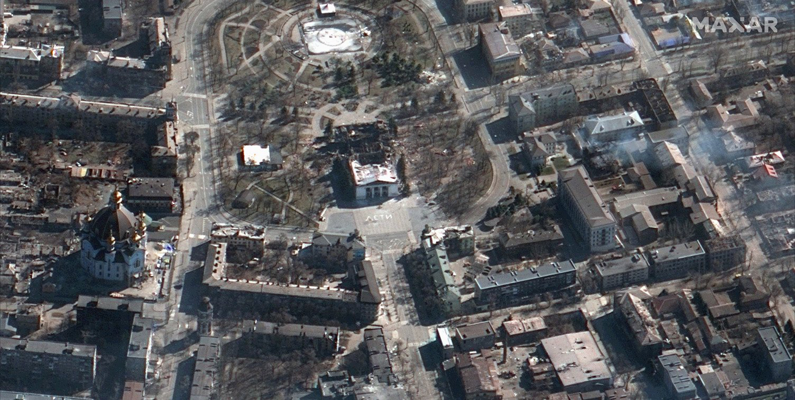 New satellite image shows massive damage to Mariupol theater after bombing