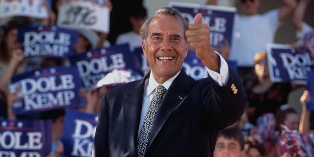 U.S. Sen. Bob Dole, R-Kan., who died in December 2021, was a big proponent of earmarks. Dole, the Republican nominee for president in 1996, is seen at a rally during that run. 