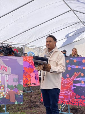 Robert Peterson, son of  Yong Yue who was killed during one of the Atlanta spa shootings, spoke during a remembrance event for the victims in Atlanta on March 12.