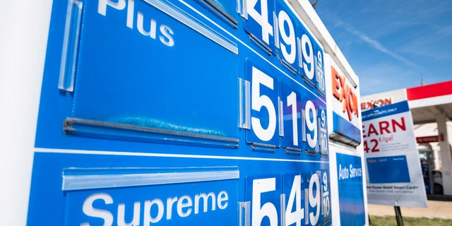 UNITED STATES - MARCH 8: Gas prices are displayed outside an Exxon station in Washington on Tuesday, March 8, 2022. (Bill Clark/CQ-Roll Call, Inc via Getty Images)