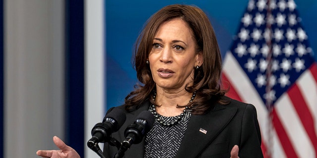 Vice President Kamala Harris speaks during a virtual meeting with the Ebenezer Baptist Church in honor of Martin Luther King Jr. Day in the Eisenhower Executive Office Building in Washington, D.C., Jan. 17, 2022.