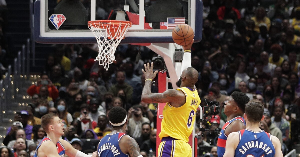 LeBron James reaches No. 2 on NBA’s career scoring list, but Lakers lose to Wizards