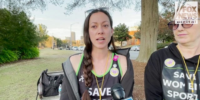 Feminists protest transgender woman Lia Thomas of the University of Pennsylvania's participation in the NCAA Division I swimming and diving championships. 