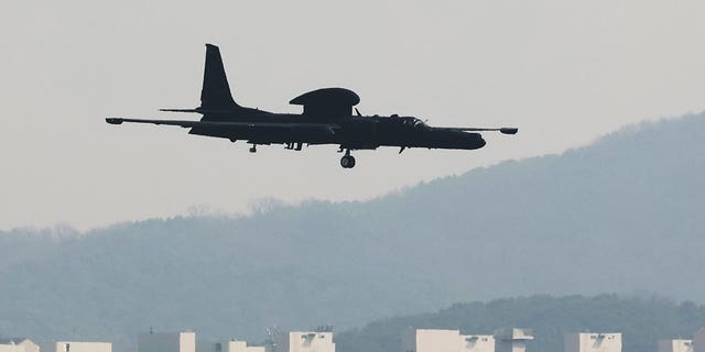 A U.S. Air Force U-2 spy plane prepares to land at the Osan U.S. Air Base in Pyeongtaek, South Korea, Wednesday, March 16, 2022. 