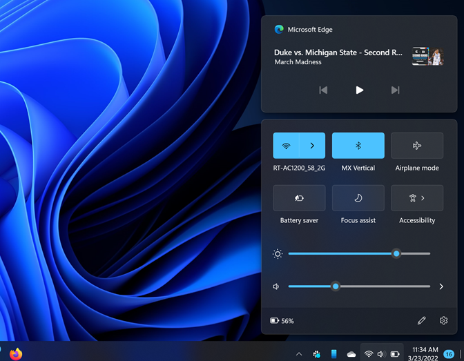 Quick Settings panel in Windows 11