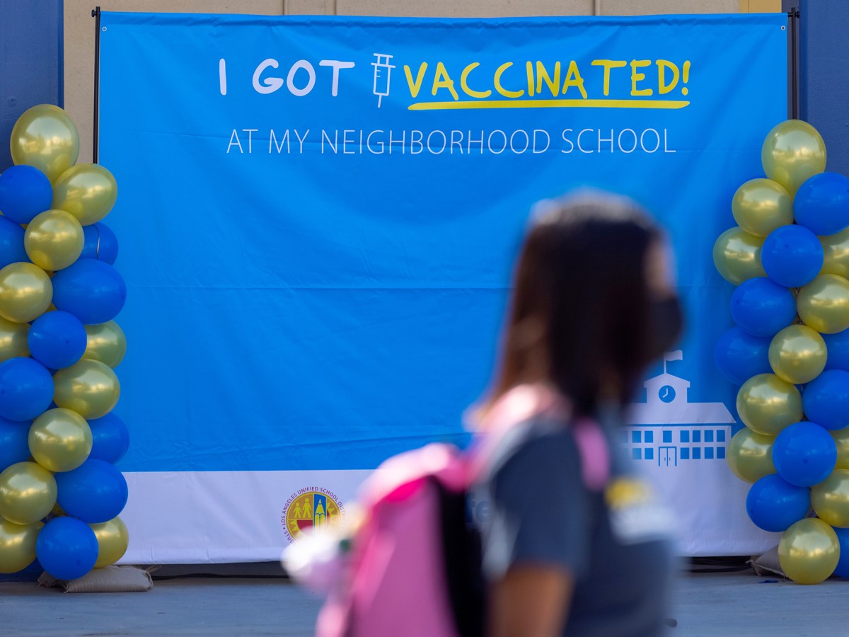 Mobile vaccination teams visited Los Angeles Unified school campuses to deliver first and second doses of the COVID-19 vaccines, as students returned to in-person classes in Los Angeles on Aug. 30, 2021. REUTERS/Mike Blake