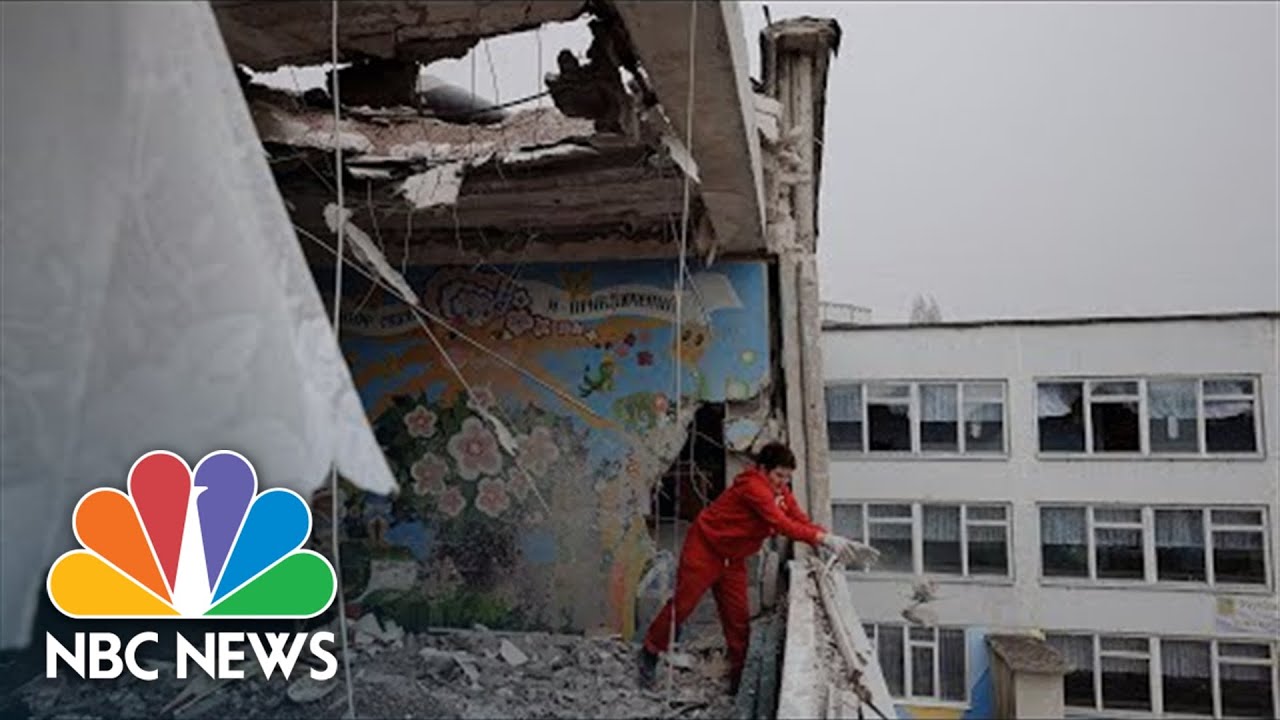 Parents, Teachers Clear Rubble From Kharkiv School Hit By Russian Missile