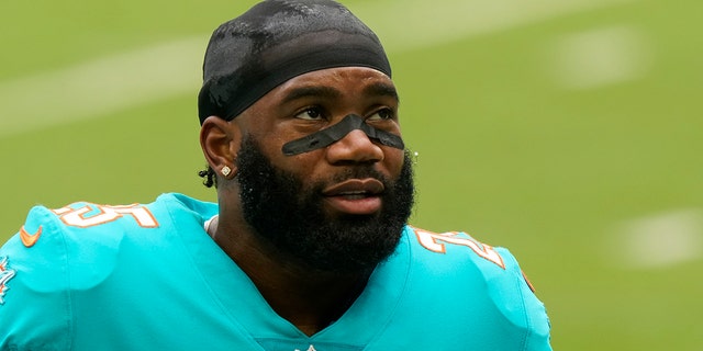 FILE - Miami Dolphins cornerback Xavien Howard (25) warms up before an NFL football game against the Cincinnati Bengals in Miami Gardens, Fla., in this Sunday, Dec. 6, 2020, file photo.