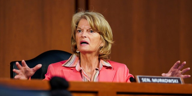 Sen. Lisa Murkowski, R-Alaska, asks questions during a Senate Health, Education, Labor, and Pensions Committee hearing in Washington, D.C., U.S., September 30, 2021. Greg Nash/Pool via REUTERS