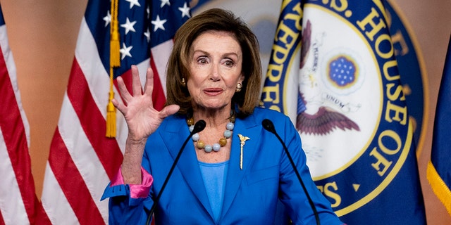 House Speaker Nancy Pelosi of Calif. speaks during her weekly press briefing on Capitol Hill, Thursday, Sept. 30, 2021, in Washington. (AP Photo/Andrew Harnik)