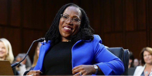 Supreme Court nominee Ketanji Brown Jackson testifies during her Senate Judiciary Committee confirmation hearing on Capitol Hill in Washington, Wednesday, March 23, 2022.