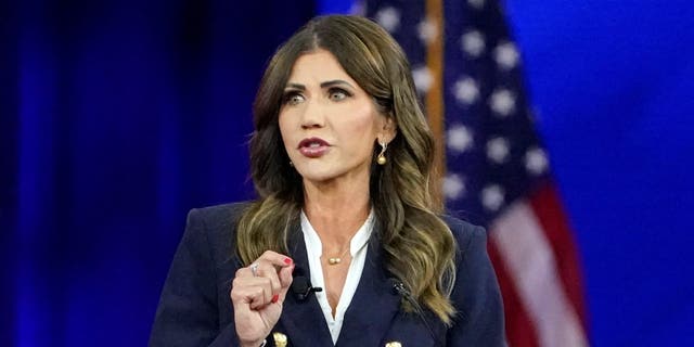 South Dakota Gov. Kristi Noem, speaks at the Conservative Political Action Conference on Friday, Feb. 25, 2022, in Orlando, Fla.