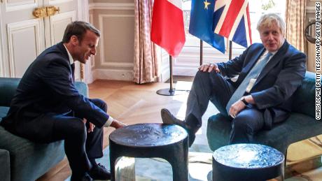 Boris Johnson meets with Macron at the Elysee Palace in Paris on August 22, 2019. 