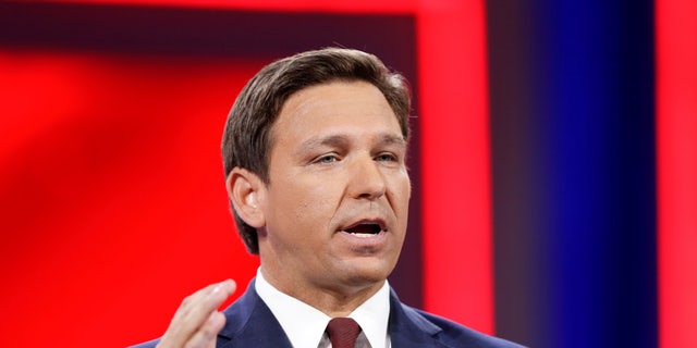 Gov. Ron DeSantis speaks during the welcome segment of the Conservative Political Action Conference in Orlando, Florida, Feb. 26, 2021.