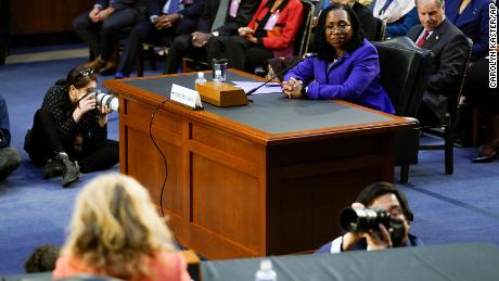 During her confirmation hearing before the Senate Judiciary Committee, Supreme Court Judge Ketanji Brown Jackson was asked by Sen. Marsha Blackburn to &quot;provide a definition for the word &#39;woman.&#39;&quot; March 21, 2022. (Photo by Carolyn Kaster/AP)