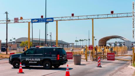 Police officers block the entrance to the Pharr-Reynosa International Bridge on April 13th. 