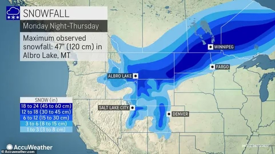 Much of the central US region has already reported at least one foot of snow, while forecasters predict most areas will see two feet of accumulation by the time the system passes