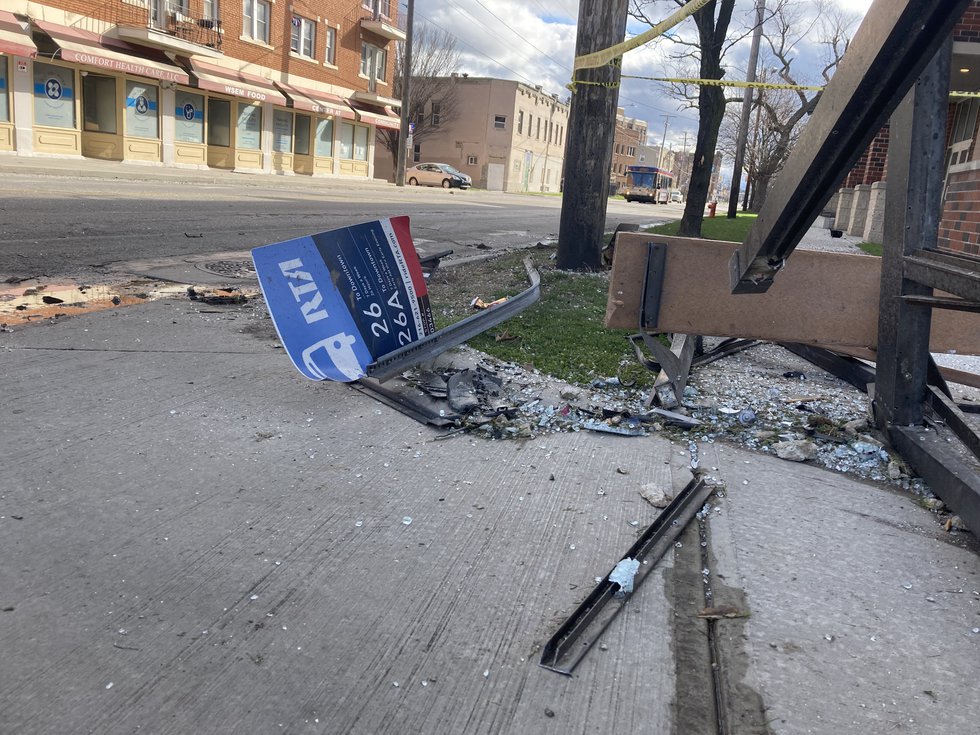 Man hospitalized after car crashes into bus stop in Cleveland