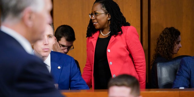 Supreme Court nominee Ketanji Brown Jackson arrives for her Senate Judiciary Committee confirmation hearing on Capitol Hill in Washington, March 22, 2022. 