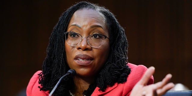 Supreme Court nominee Ketanji Brown Jackson testifies during her Senate Judiciary Committee confirmation hearing on Capitol Hill in Washington, Tuesday, March 22, 2022.