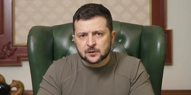 In this image from video provided by the Ukrainian Presidential Press Office, Ukrainian President Volodymyr Zelenskyy speaks from Kyiv, Ukraine, Tuesday, April 12, 2022.