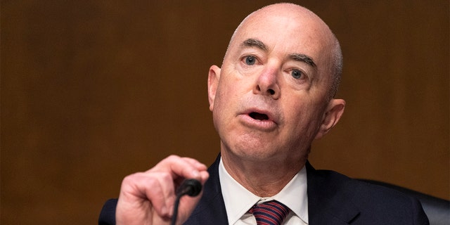 Secretary Alejandro Mayorkas testifies during a Senate Judiciary Committee hearing on Nov. 16, 2021, in Washington. 