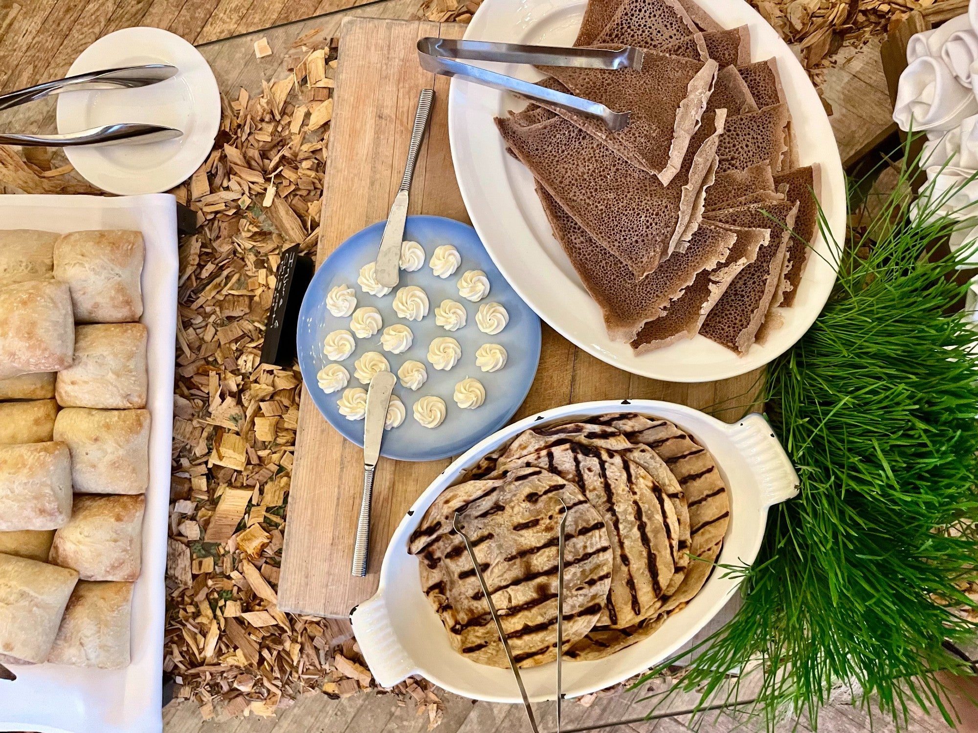 Injera, chapati, and other breads are ready for elite marathoners on the buffet at Fairmont Copley Plaza's Athlete's Village