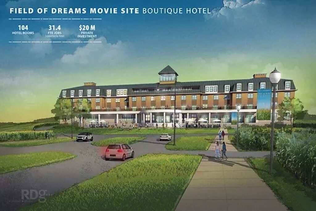 artist rendering of Boutique Hotel at new Field of Dreams expansion site in Iowa.