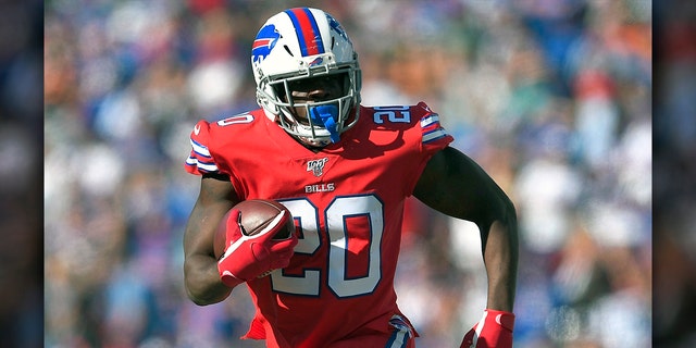 In this Oct. 20, 2019, file photo, Buffalo Bills running back Frank Gore runs against the Miami Dolphins in Orchard Park, N.Y. 