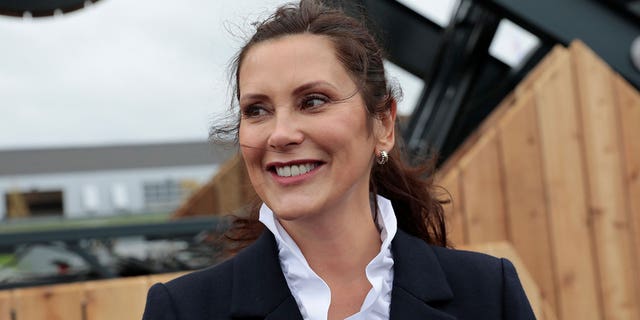 Michigan Gov. Gretchen Whitmer visits Ford Bronco off-road track during the Motor Bella 2021 auto show in Pontiac, Michigan, Sept. 21, 2021.