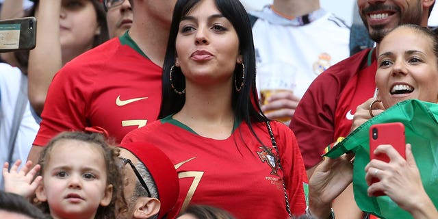 Georgina Rodriguez, girlfriend of Cristiano Ronaldo of Portugal during the 2018 FIFA World Cup Russia group B match between Portugal and Morocco at Luzhniki Stadium on June 20, 2018 in Moscow, Russia.