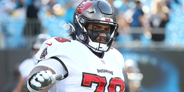 Tampa Bay Buccaneers Offensive Tackle Tristan Wirfs (78) during an NFL football game between the Tampa Bay Buccaneers and the Carolina Panthers on December 26, 2021, at Bank of America Stadium in Charlotte, N.C. 