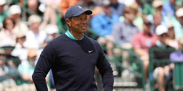 Tiger Woods looks on from the second tee during the second round of The Masters at Augusta National Golf Club on April 08, 2022 in Augusta, Georgia. 