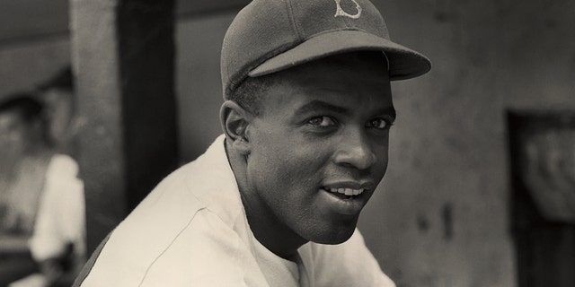 A portrait of Brooklyn Dodgers infielder Jackie Robinson circa 1945.