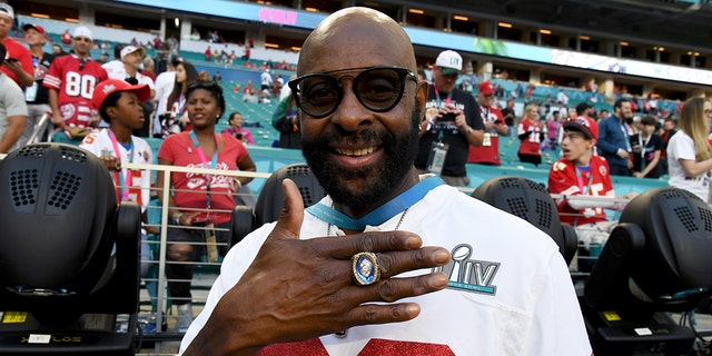 Jerry Rice attends the Super Bowl LIV at Hard Rock Stadium on February 02, 2020 in Miami Gardens, Florida.