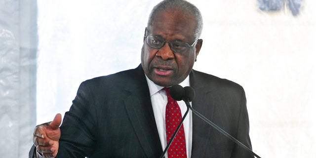 Supreme Court Justice Clarence Thomas delivers a keynote speech during a dedication of Georgia's new Nathan Deal Judicial Center in Atlanta, Feb. 11, 2020.