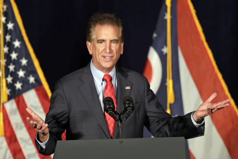 FILE - In this Oct. 31, 2018, file photo, U.S. Rep. Jim Renacci, R-Ohio speaks at the Mansfield Lahm Regional Airport in Mansfield, Ohio. Renacci, a former four-term congressman from northeast Ohio, plans to take on Gov. Mike DeWine in next year’s Republican primary. (AP Photo/Tony Dejak, File)