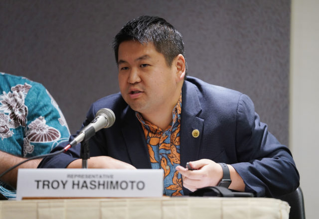 Rep Troy Hashimoto asks Mayor Kim a question during joint WAM/Finance meeting.