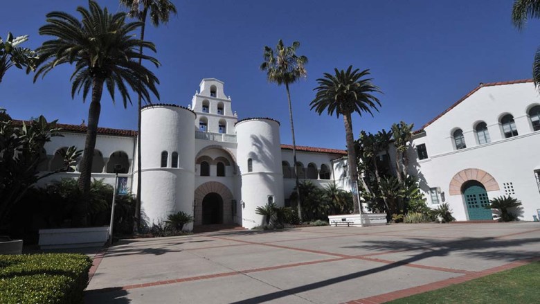 San Diego State University is quiet and nearly deserted while classes are not in session.