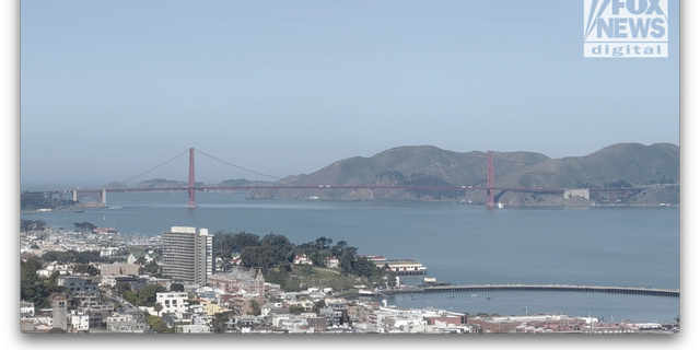A view of the Golden Gate Bridge from Coit Tower. 