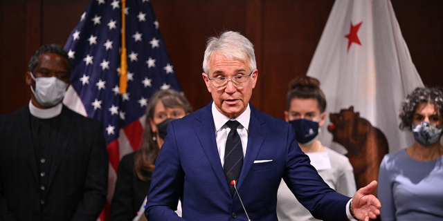 Los Angeles County District Attorney George Gascon speaks at a press conference, December 8, 2021 in Los Angeles, California. 