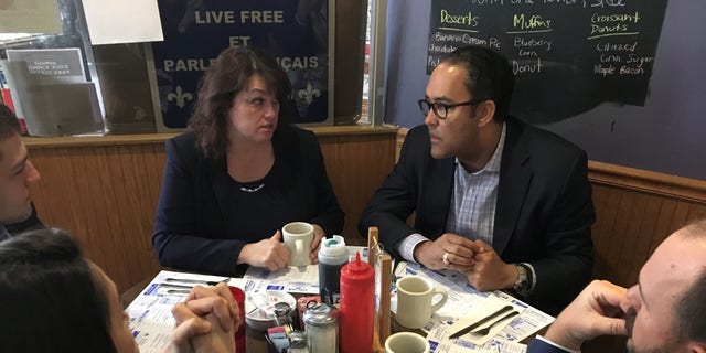 Then-GOP Rep. Will Hurd of Texas met with local Republicans in New Hampshire, as he campaigned during the 2020 cycle for fellow party members, on May 3, 2019 in Manchester, New Hampshire.