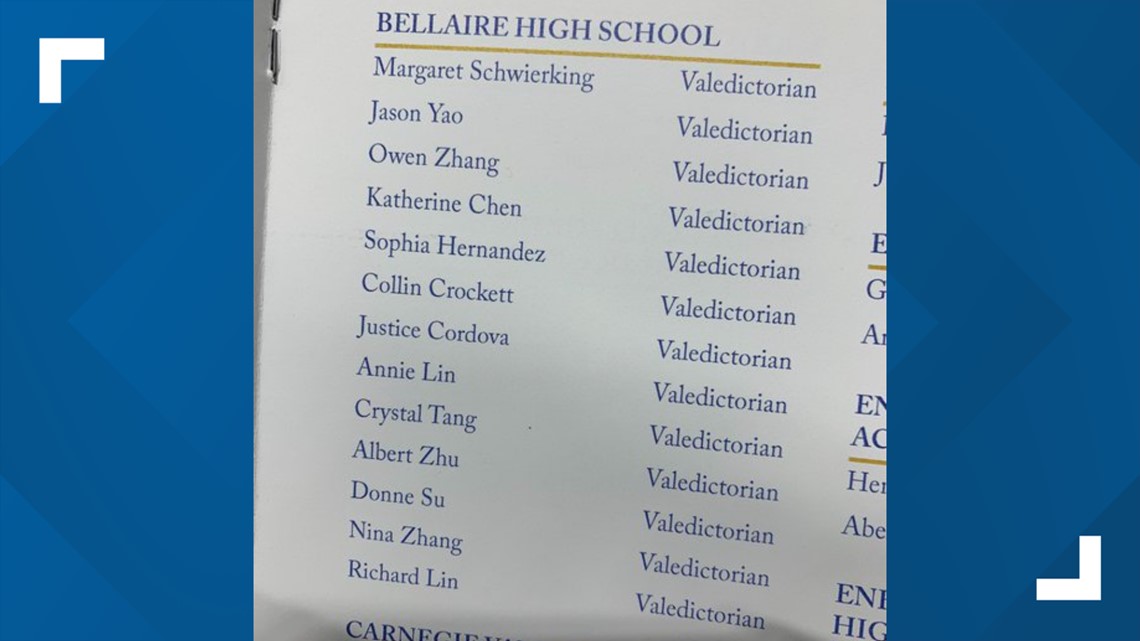 A Houston-area high school has a graduating class with 13 valedictorians