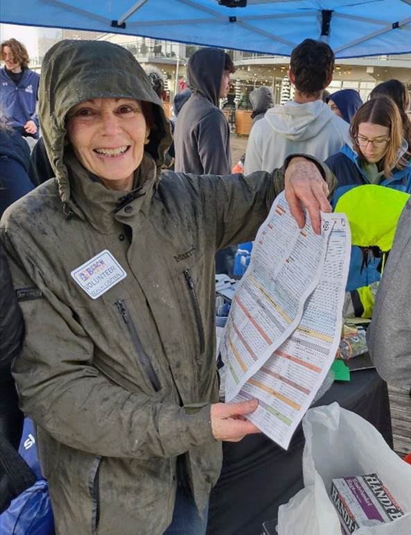 Volunteer Beach Captain Kathleen Gasienica braved rainy conditions in Asbury Park.