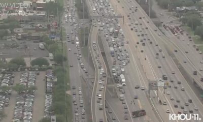 Traffic backup on Southwest Freeway due to three-vehicle crash