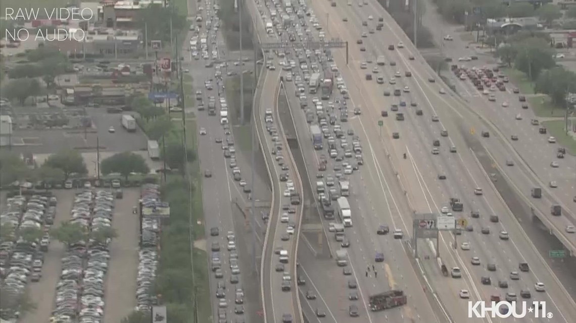 Traffic backup on Southwest Freeway due to three-vehicle crash