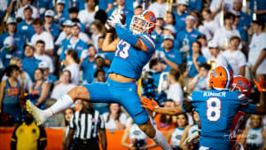 Florida Gators S Donovan McMillon intercepts a pass.