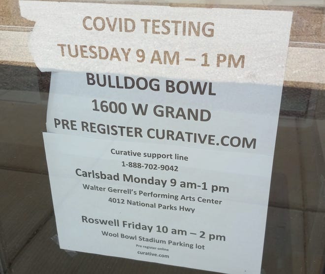 A sign at the Eddy County Public Health Office in Artesia reminds people where to get tested for COVID-19. Infections remained low in Eddy County as of April 11, 2022.